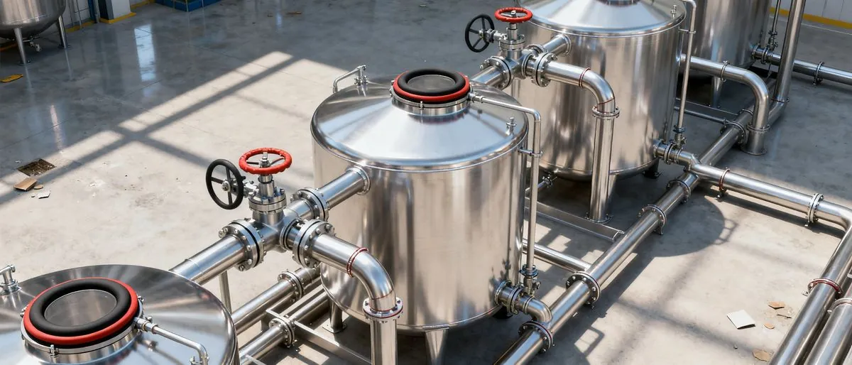 Storage tanks and piping at a chemical plant