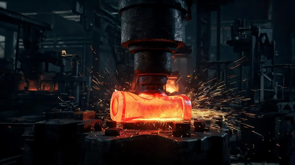 Hot steel bar being forged