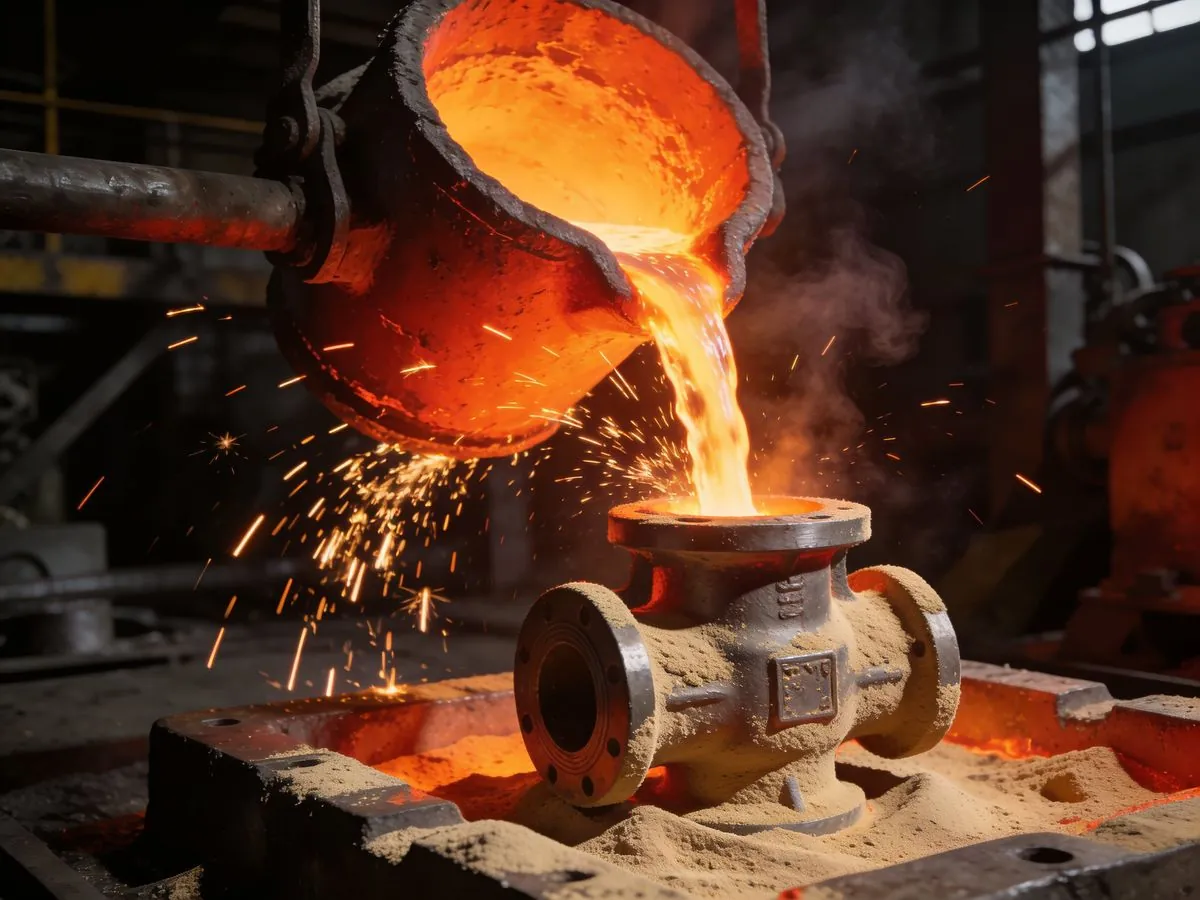 Molten steel being poured in a foundry