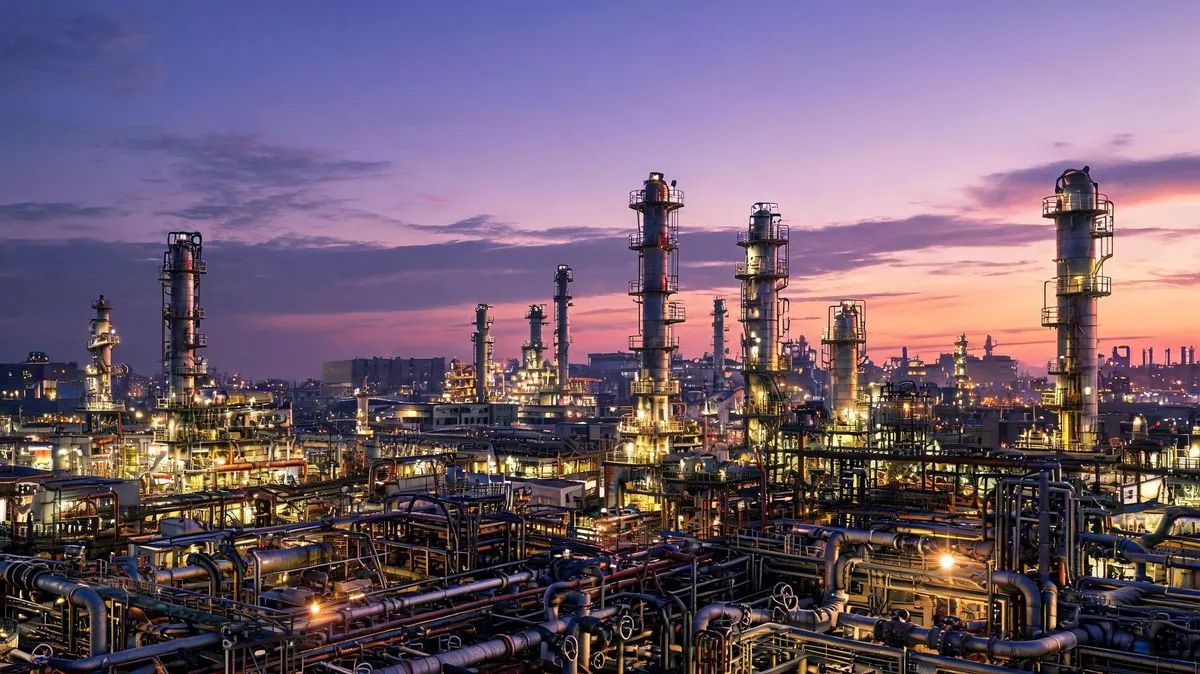 Petrochemical refinery at night